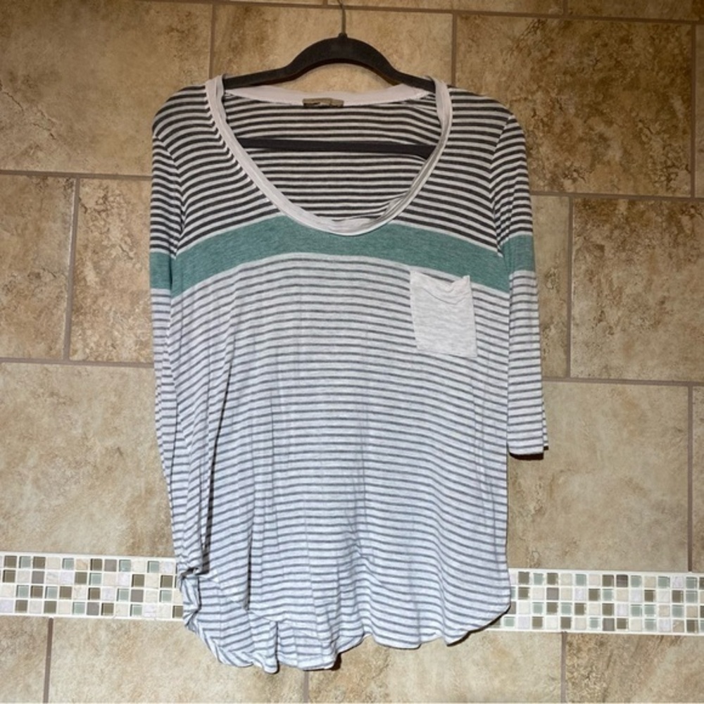 Anthropologie Bordeaux Striped High Low Shirt M